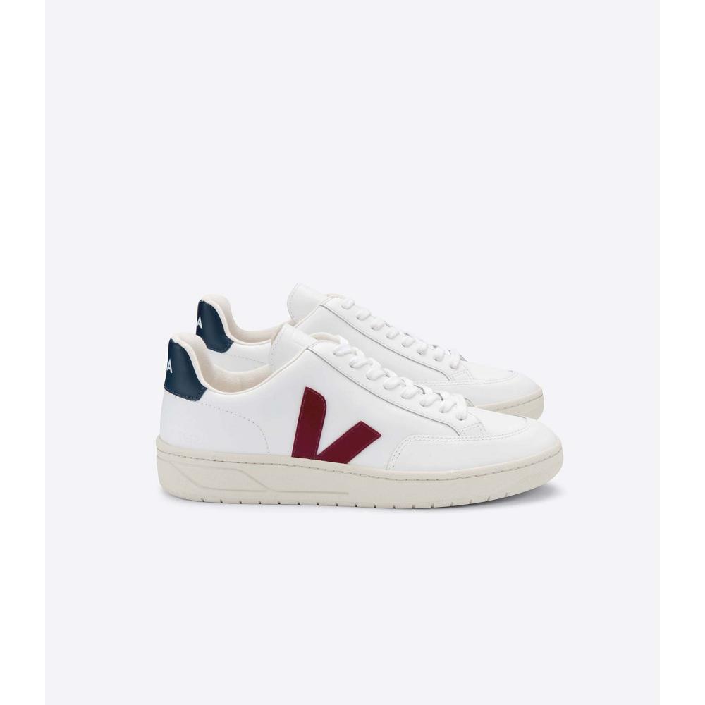 Men\'s Veja V-12 LEATHER Sneakers White/Red | ZA 341PJJ